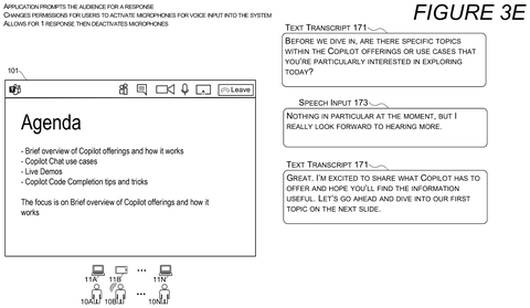 Audience interaction with agenda slide., drawing sheet 7 from US 2026/0261627 A1