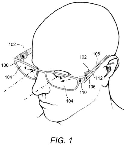 Augmented reality glasses on a person., drawing sheet 1 from US 2026/0261647 A1