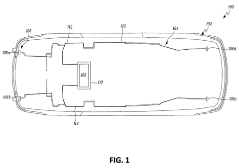 Autonomous driving sensor layout in vehicle, drawing sheet 1 from US 2026/0264609 A1