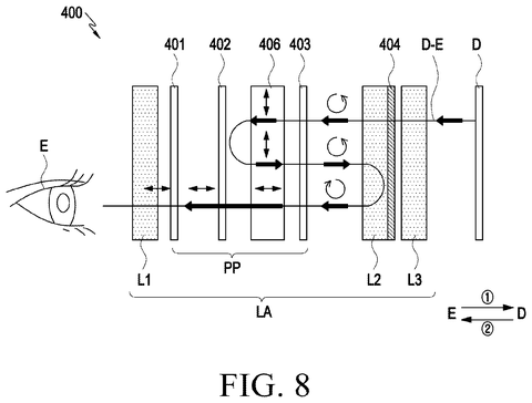 Optical path with liquid crystal, drawing sheet 7 from US 2026/0267157 A1