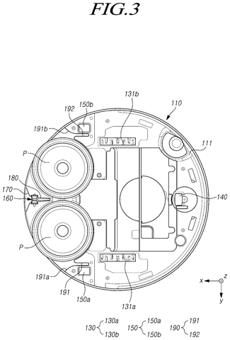 Robot vacuum cleaner, bottom view, drawing sheet 3 from US 2026/0272249 A1