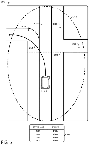 Vehicle path and lane overlap., drawing sheet 3 from US 2026/0274305 A1