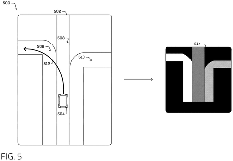 Vehicle path and combined colored lanes., drawing sheet 5 from US 2026/0274305 A1