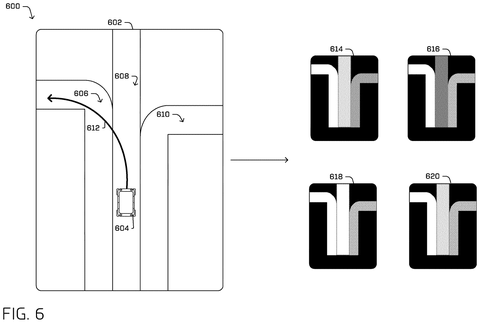 Vehicle path and multiple combined colored lanes., drawing sheet 6 from US 2026/0274305 A1