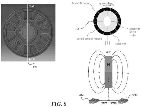 Scroll wheel magnet and sensors, drawing sheet 8 from US 2026/0274324 A1