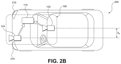 Top view of car with two cameras., drawing sheet 3 from US 2026/0276397 A1