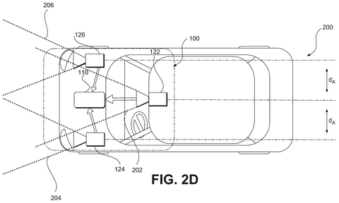 Top view of car with three cameras., drawing sheet 5 from US 2026/0276397 A1