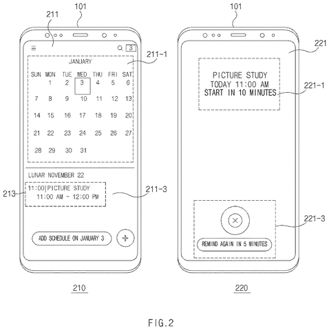 Smartphone calendar and alarm display, drawing sheet 2 from US 2026/0277167 A1