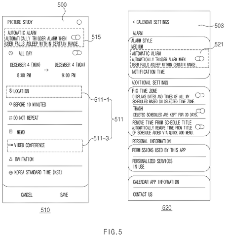 Schedule and calendar settings, drawing sheet 5 from US 2026/0277167 A1