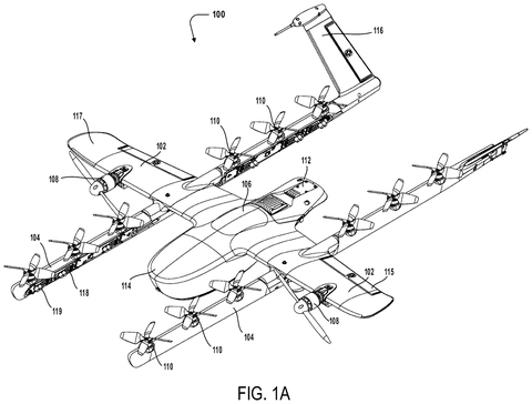 Hybrid drone with multiple propellers., drawing sheet 1 from US 2026/0277214 A1