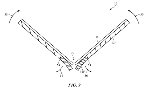 Foldable phone bending at the hinge., drawing sheet 8 from US 2026/0277281 A1