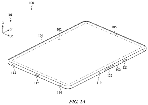 Tablet front with side buttons., drawing sheet 1 from US 2026/0277336 A1