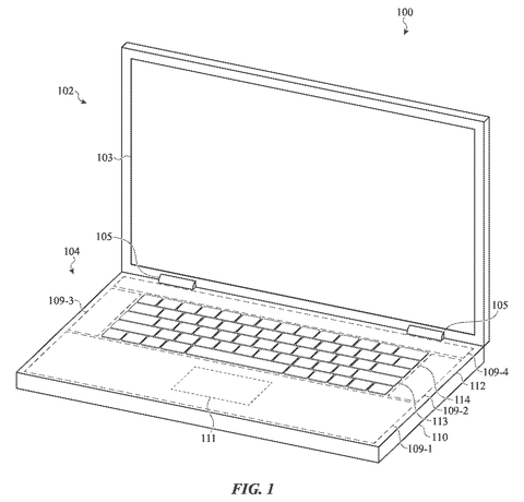 Laptop with keyboard and trackpad., drawing sheet 1 from US 2026/0277348 A1