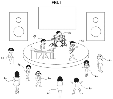 Virtual band performance with audience., drawing sheet 1 from US 2026/0277535 A1