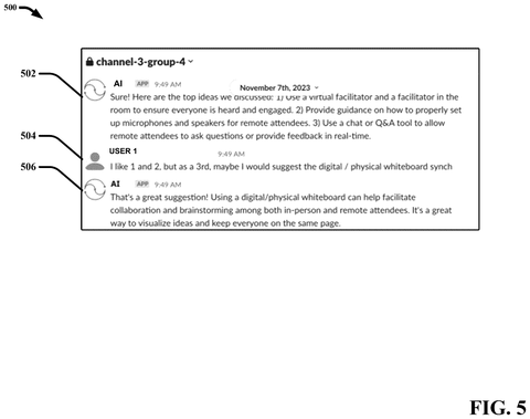 AI assistant in a group chat., drawing sheet 5 from US 2026/0278283 A1