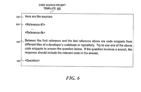 Code search prompt template, drawing sheet 6 from US 2026/0278303 A1