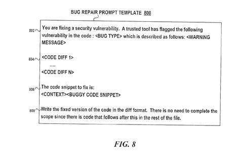 Bug repair prompt template, drawing sheet 8 from US 2026/0278303 A1