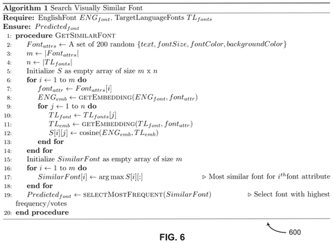 Algorithm for searching similar fonts., drawing sheet 6 from US 2026/0278307 A1