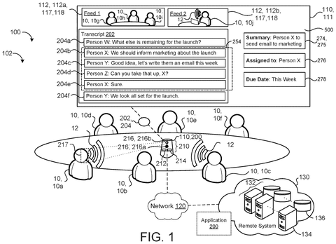 Meeting with AI transcript and action items., drawing sheet 1 from US 2026/0278496 A1