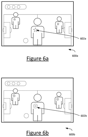 Video game scene with player markers., drawing sheet 8 from US 2026/0278749 A1