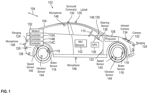 Vehicle with sensors and controllers., drawing sheet 1 from US 2026/0278843 A1