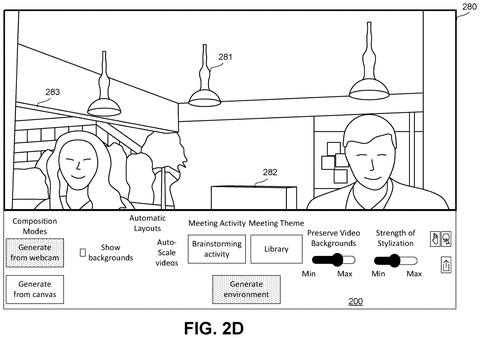 Video call interface with generated environment, drawing sheet 5 from US 2026/0278869 A1