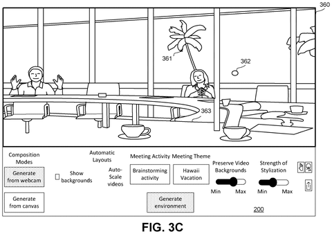 Video call interface with generated environment, drawing sheet 8 from US 2026/0278869 A1