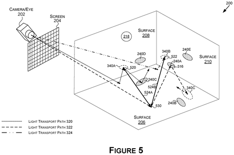 Light transport paths with surface interactions., drawing sheet 5 from US 2026/0278915 A1