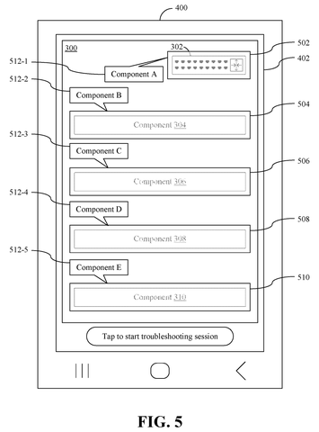 Smartphone with AR component labels, drawing sheet 5 from US 2026/0279081 A1