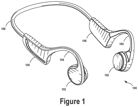 Head-mounted bone conduction headphones, drawing sheet 1 from US 2026/0279329 A1