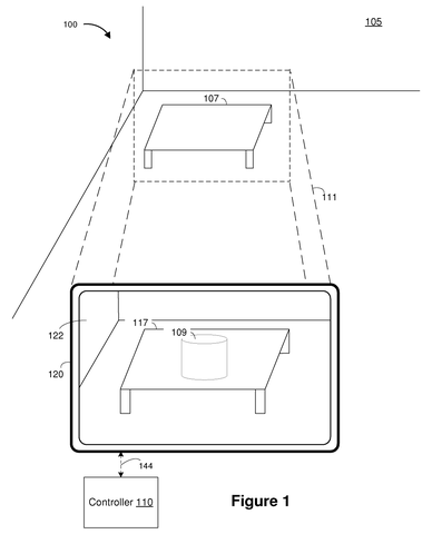Room with a table and object., drawing sheet 1 from US 2026/0279358 A1