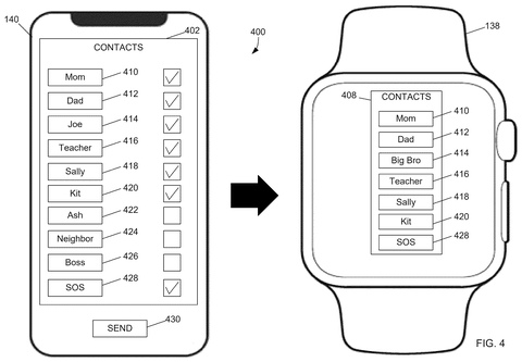 Phone configuring smartwatch contacts., drawing sheet 4 from US 2026/0281107 A1