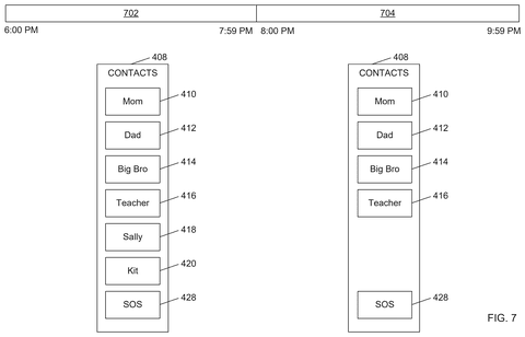 Time-based contact list changes., drawing sheet 7 from US 2026/0281107 A1