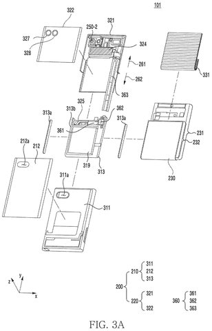 Exploded view of sliding phone, drawing sheet 6 from US 2026/0281218 A1