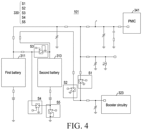 Battery switching circuit diagram, drawing sheet 5 from US 2026/0281222 A1