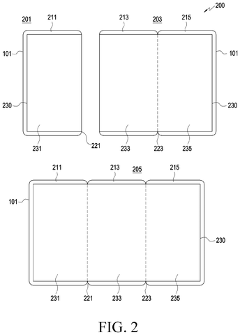Tri-fold phone in various states., drawing sheet 2 from US 2026/0281231 A1