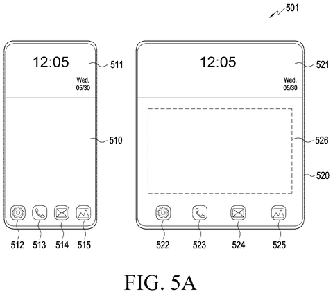 Phone screen layouts, portrait and landscape., drawing sheet 4 from US 2026/0281231 A1