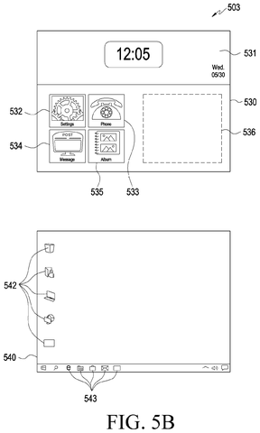 Phone screen layouts with multiple apps., drawing sheet 5 from US 2026/0281231 A1