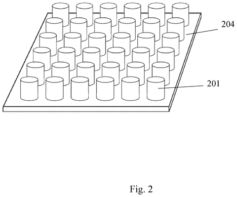 Array of cylindrical color converters., drawing sheet 2 from US 2026/0282618 A1