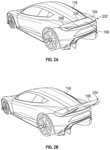 Car with hidden and deployed wing., drawing sheet 3 from US 2026/0285418 A1