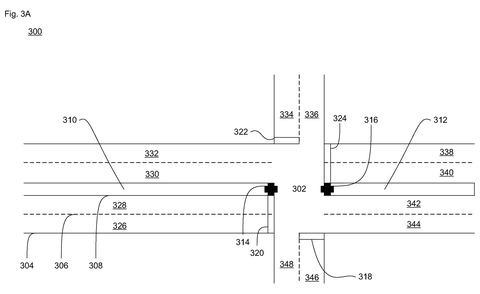 Road intersection with lanes., drawing sheet 4 from US 2026/0287373 A1