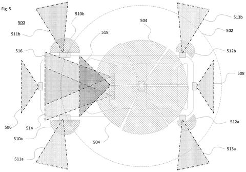 Autonomous car sensor coverage., drawing sheet 8 from US 2026/0288169 A1