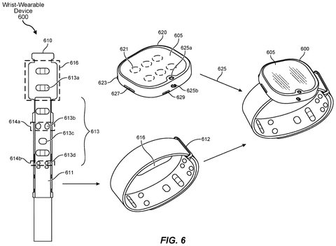 Exploded view of a smartwatch., drawing sheet 6 from US 2026/0288266 A1