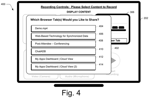 Browser tab selection interface, drawing sheet 4 from US 2026/0288316 A1