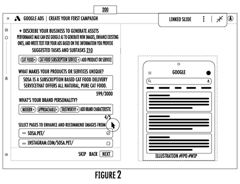 Google Ads campaign creation interface., drawing sheet 2 from US 2026/0288891 A1