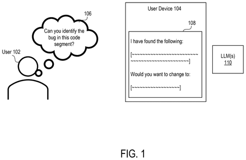 User interacting with AI code correction., drawing sheet 1 from US 2026/0289105 A1