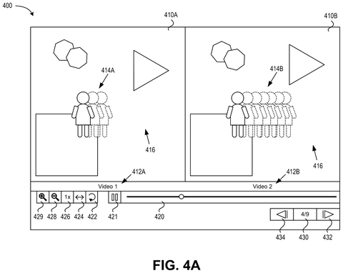 User interface comparing two videos., drawing sheet 5 from US 2026/0289757 A1