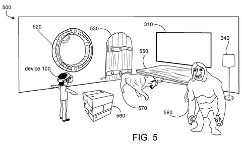 Mixed reality environment with virtual objects, drawing sheet 5 from US 2026/0289921 A1