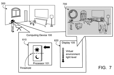 Adjusting virtual light based on ambient light, drawing sheet 7 from US 2026/0289921 A1