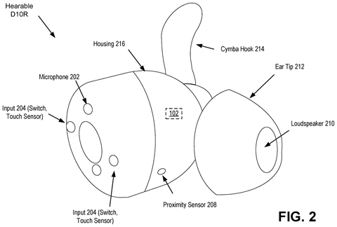Right earbud with sensors and controls., drawing sheet 2 from US 2026/0290300 A1